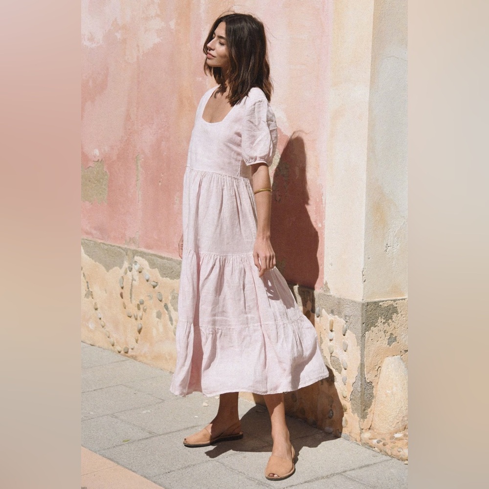 Women's Light Pink Tiered Midi Dress